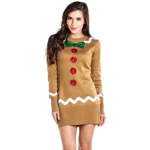 TipsyElves Gingerbread Christmas Sweater Dress M